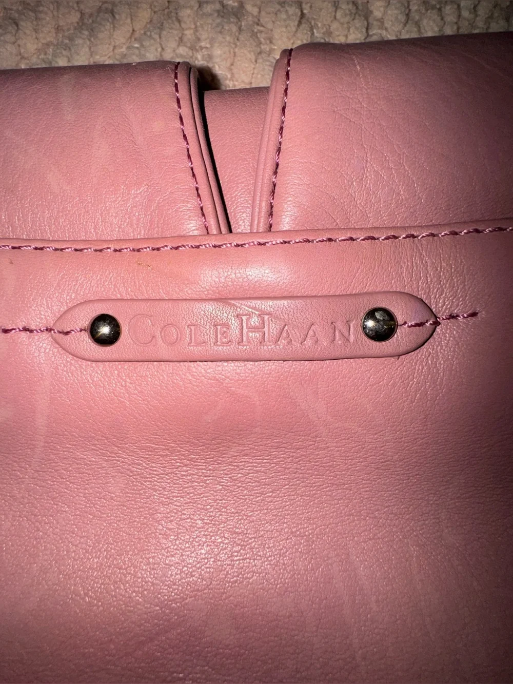Cole Haan Vintage Mauve Pink Leather Double Pocket Shoulder Bag EUC